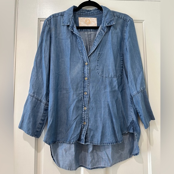Bella Dahl Denim jeans button down collar blouse tencel shirt - Picture 8 of 12